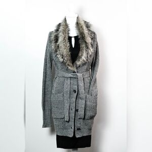 Jessica Simpson Charcoal Knit Coat with Faux Fur Trim